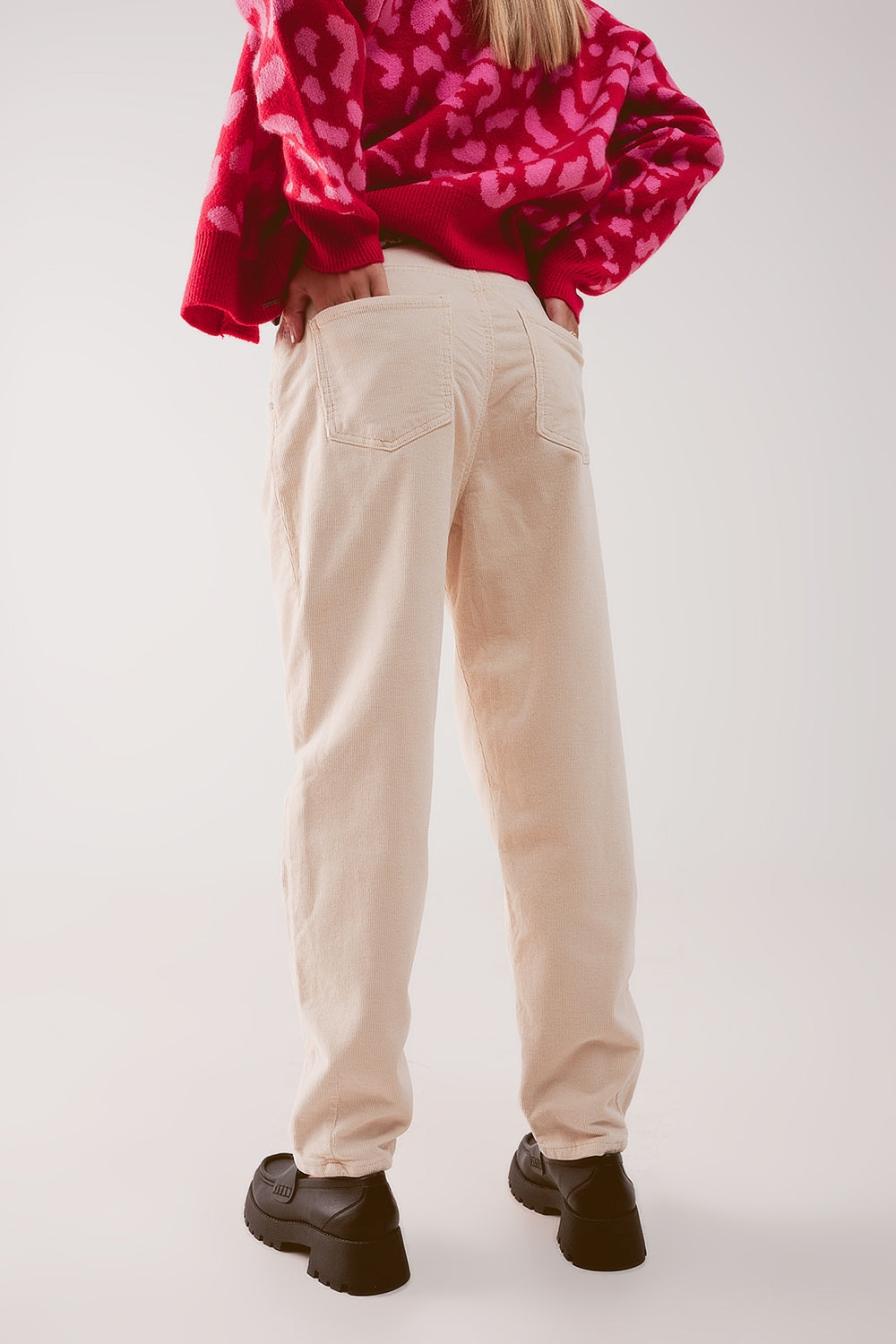 Pantalon coupe large en velours côtelé cream