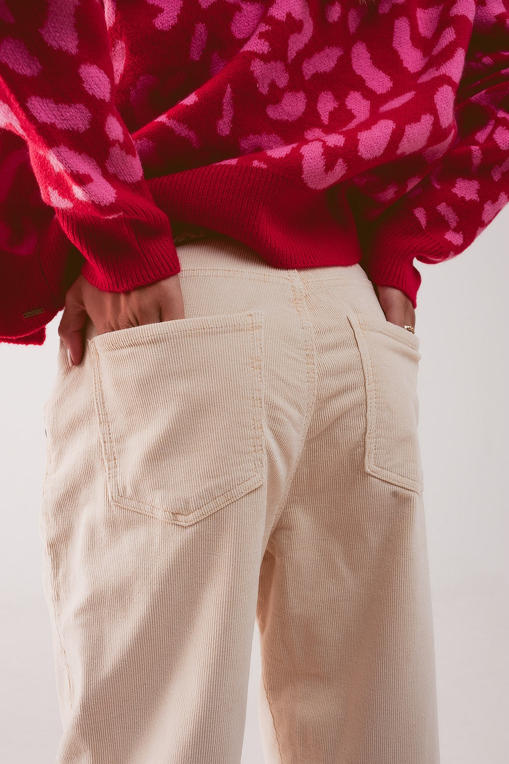 Pantalon coupe large en velours côtelé cream