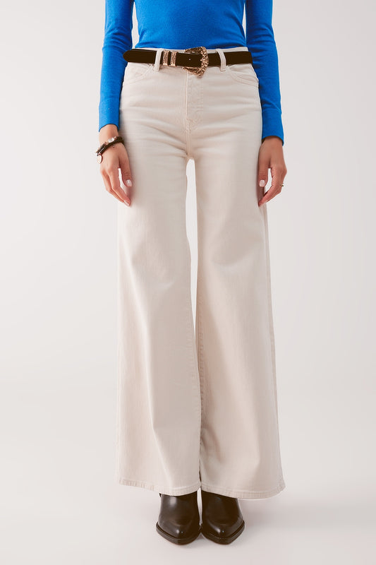 Jean ample en coton mélangé Beige