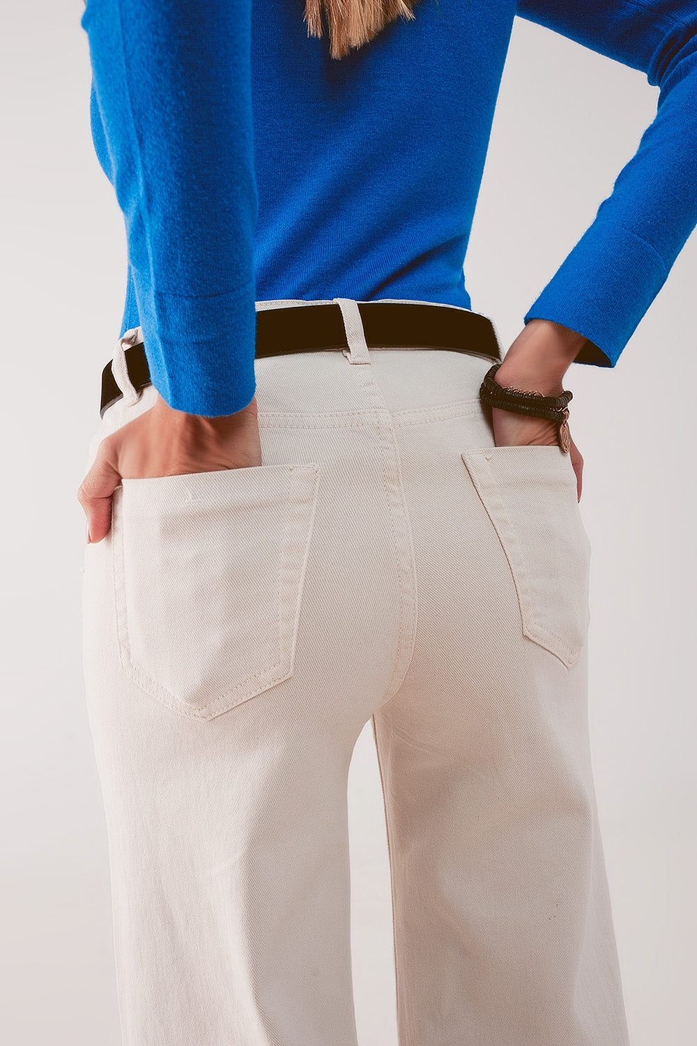 Jean ample en coton mélangé Beige
