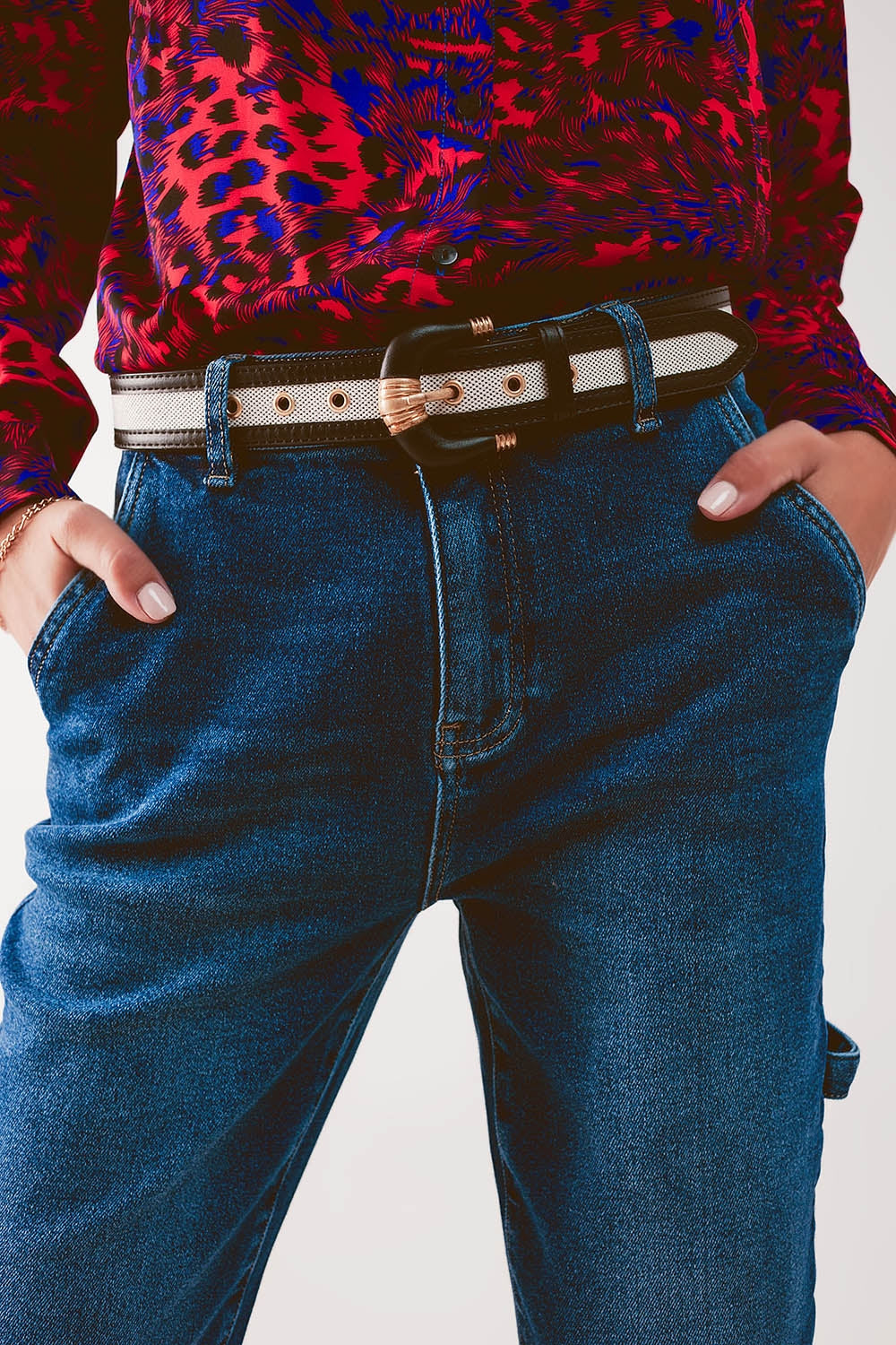 Jean boyfriend en coton stretch Bleu moyen