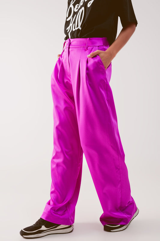 Pantalon à pinces fuchsia