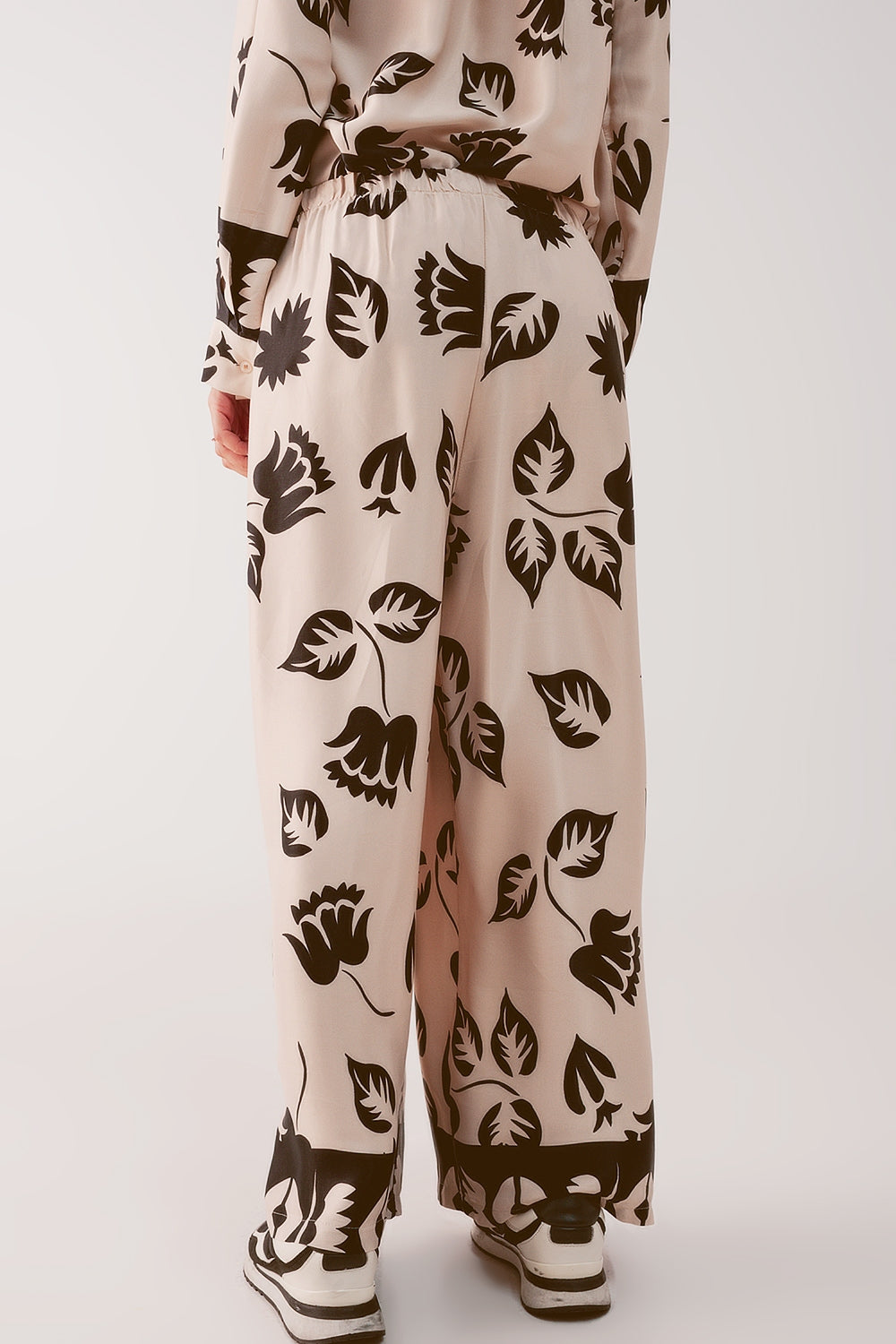 Pantalon ultra large élastique en crème