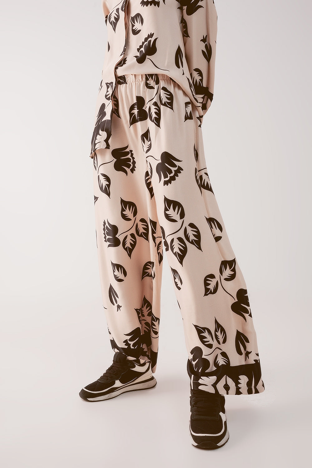 Pantalon ultra large élastique en crème