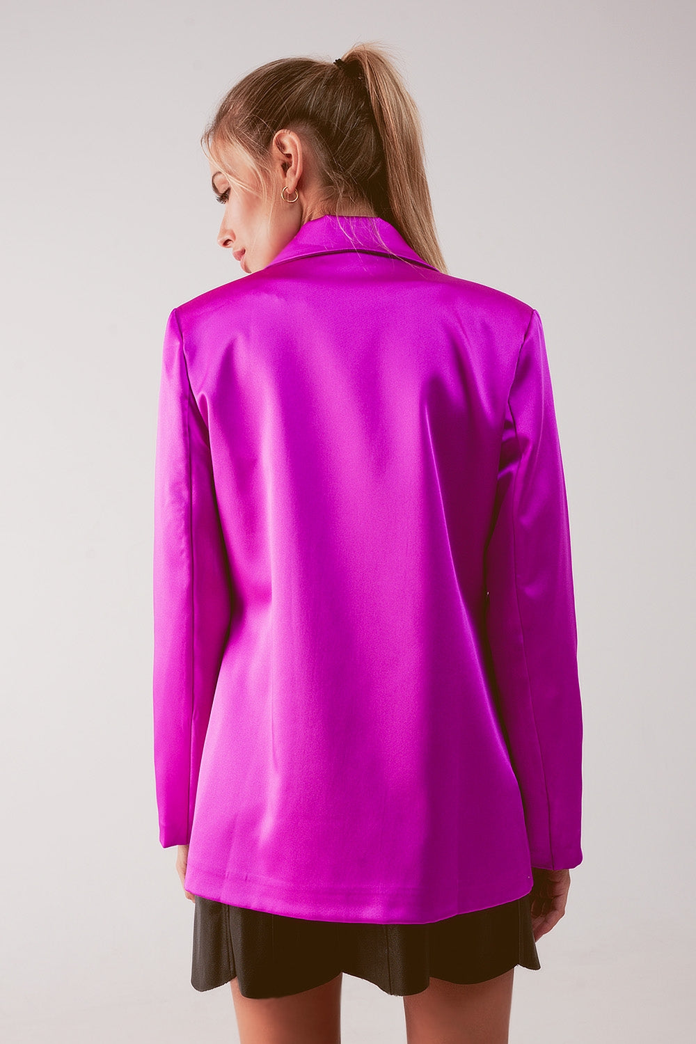 Blazer de costume satiné à double boutonnage fuchsia