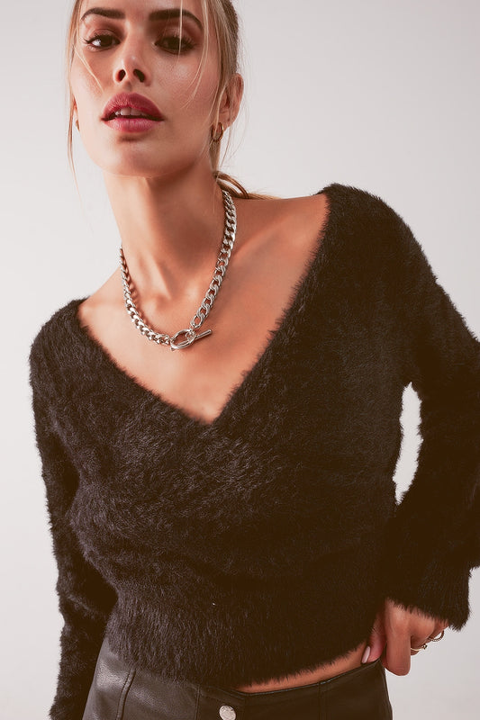 Pull en maille duveteuse noir