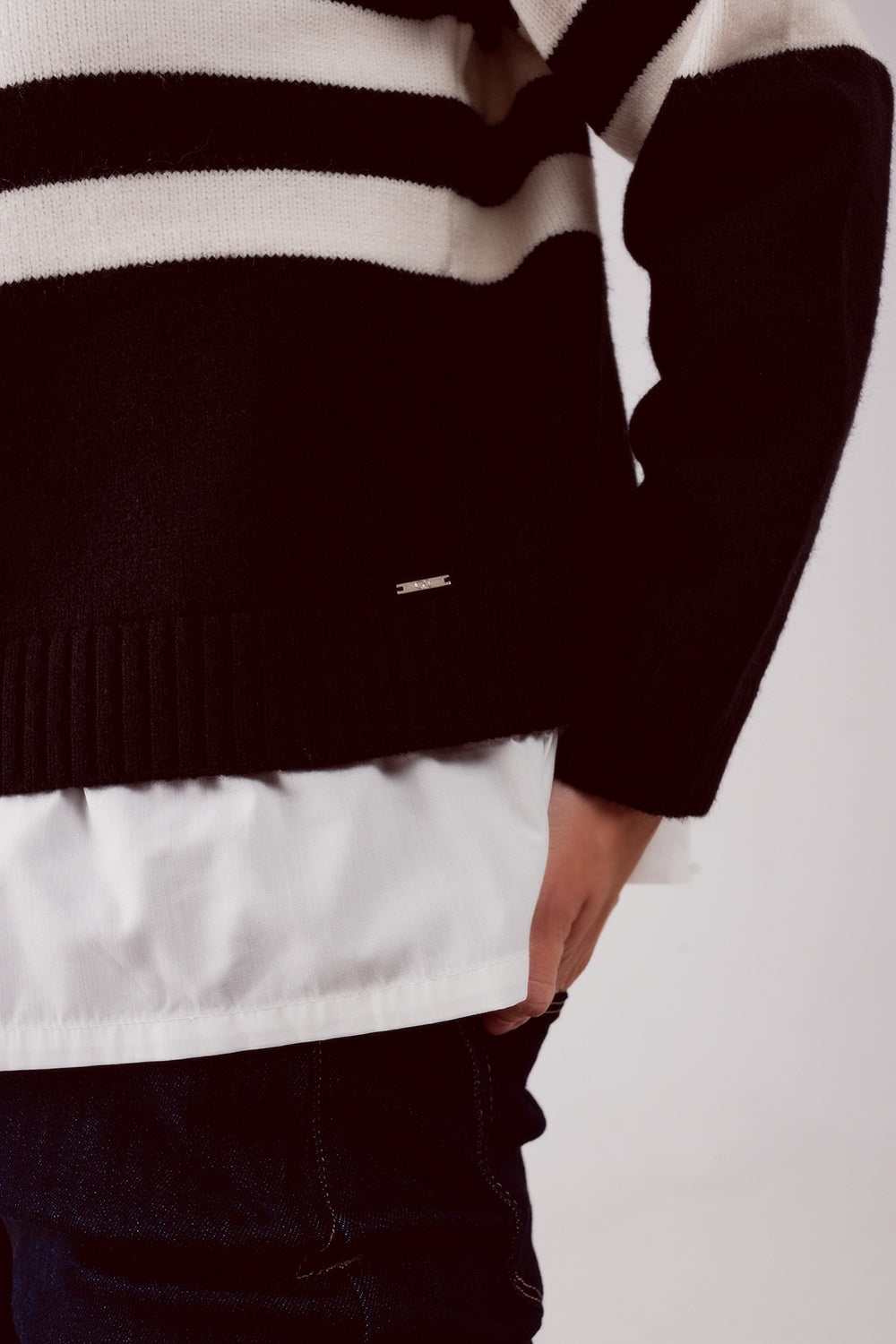 Pull 2 en 1 avec doublure style chemise Noir