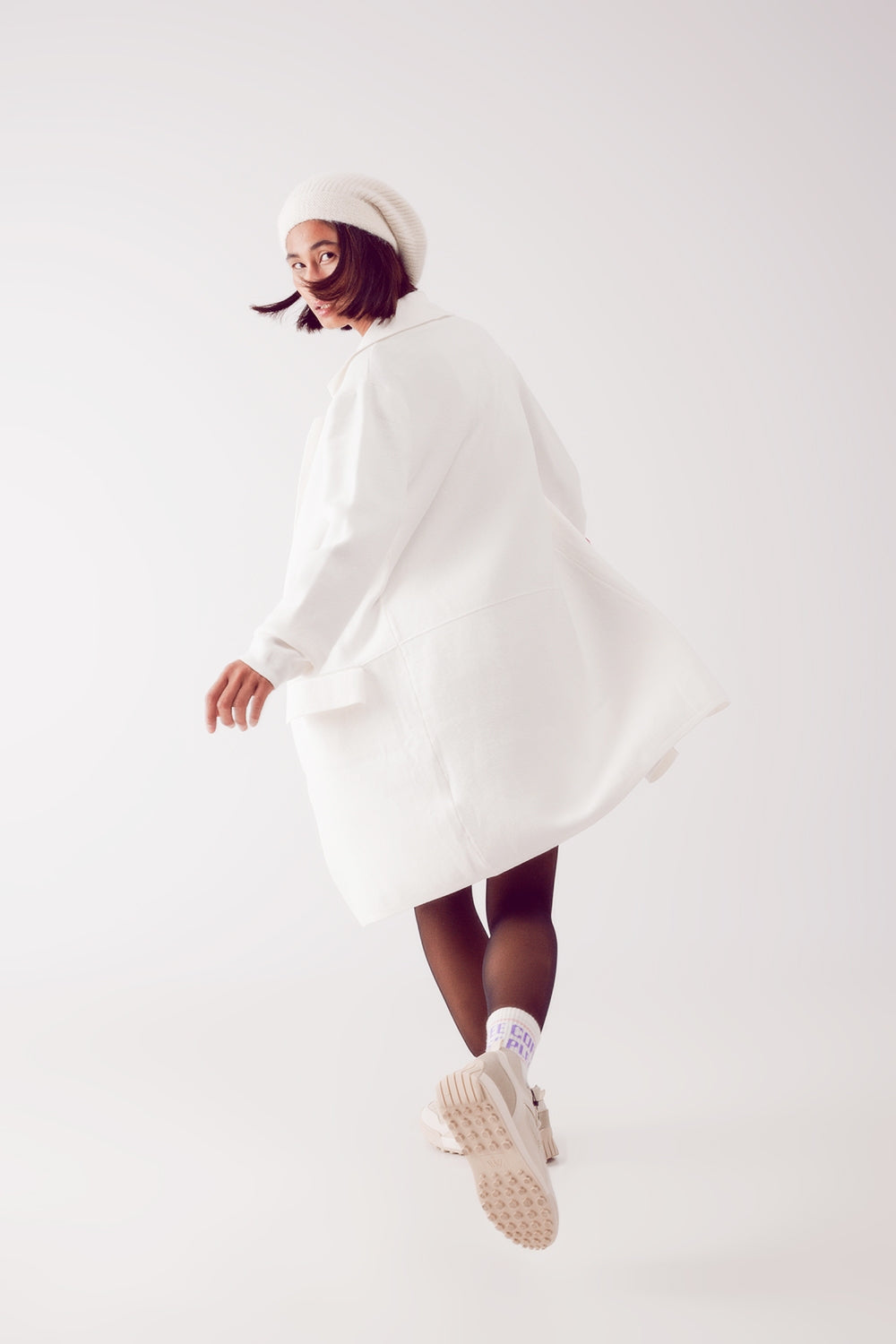 Gilet long avec col oversize crème