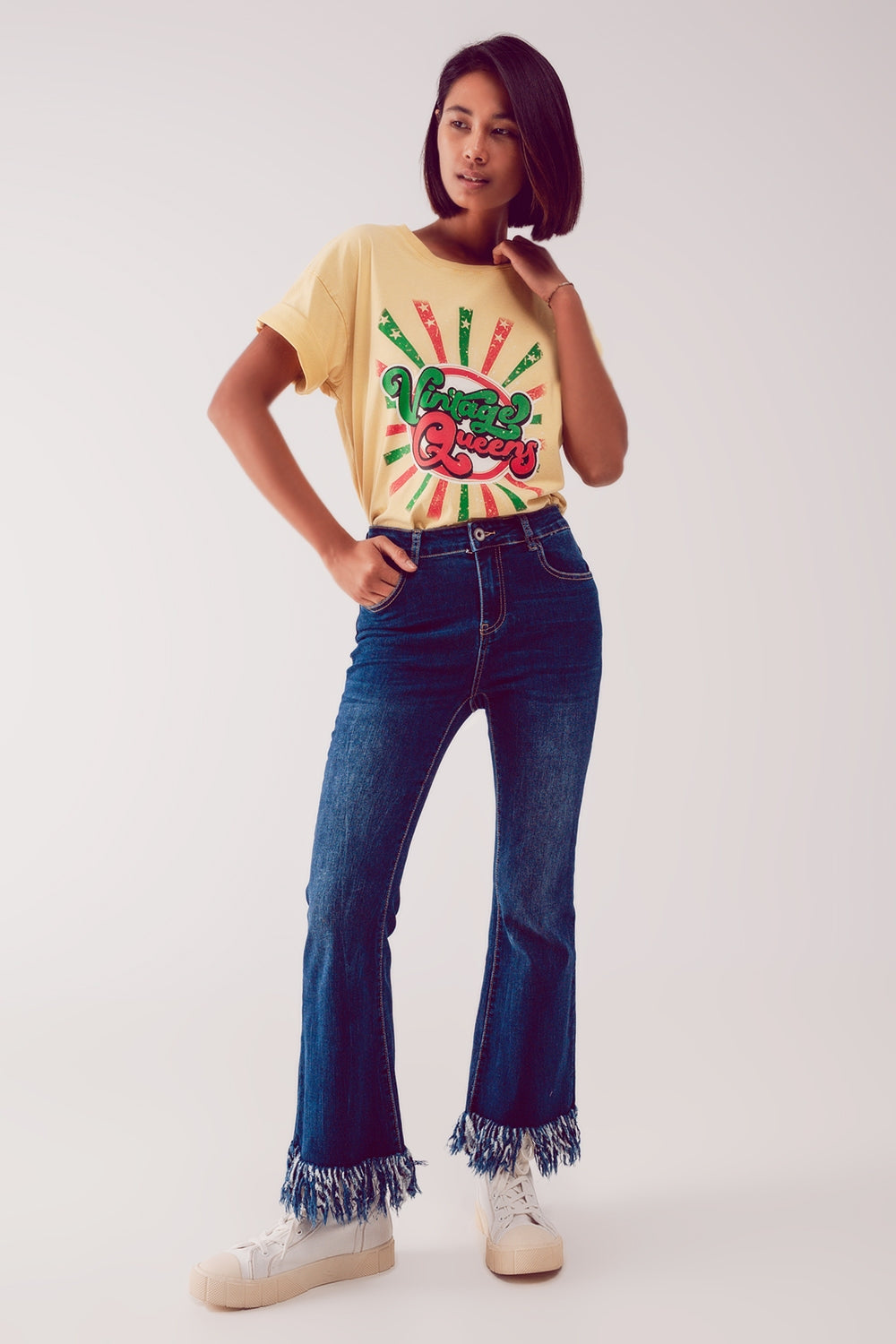 T shirt jaune décontracté avec impression graphique Vintage Queens