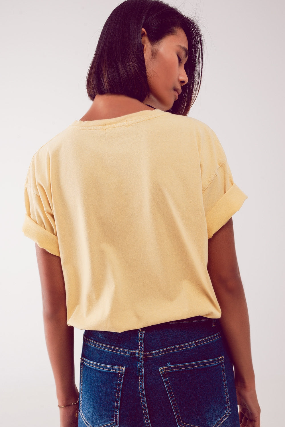 T shirt jaune décontracté avec impression graphique Vintage Queens