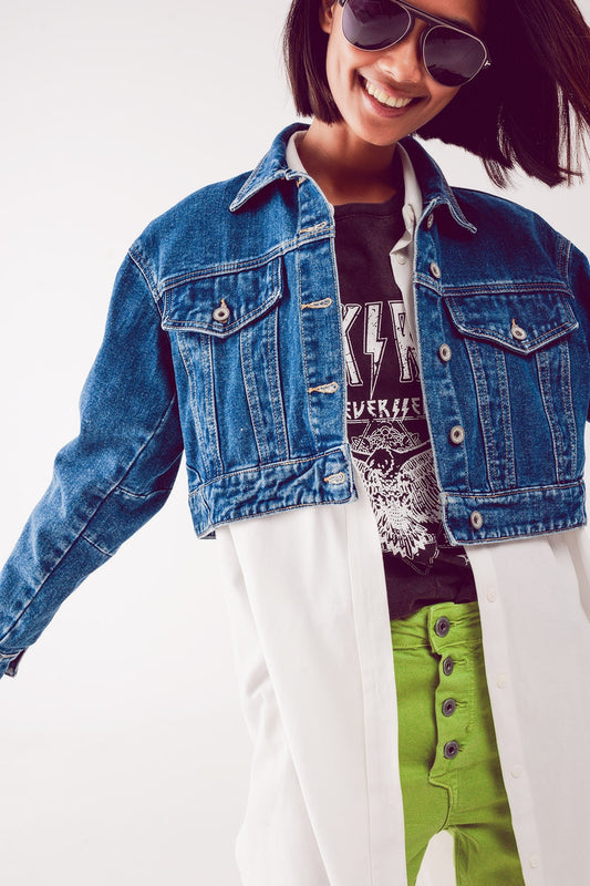 Veste courte en jean Bleu moyen