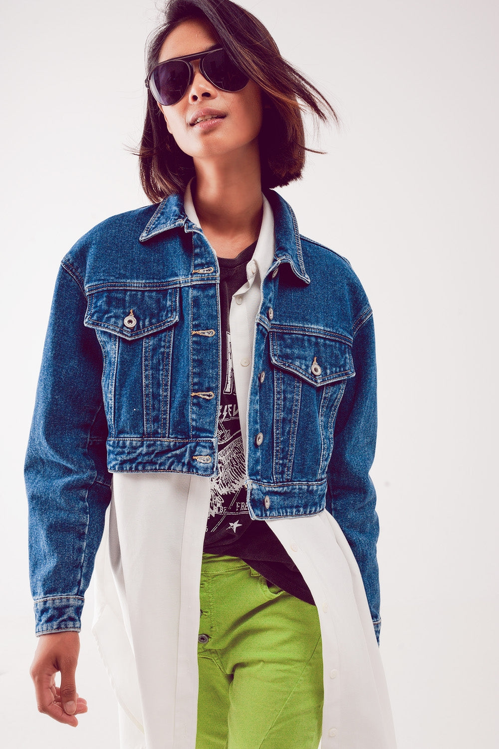 Veste courte en jean Bleu moyen