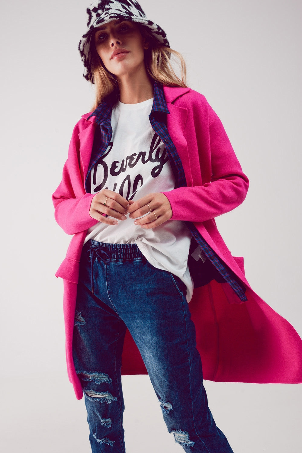 Gilet long avec col oversize fuchsia