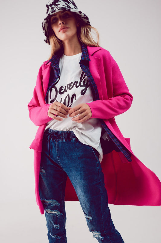 Gilet long avec col oversize fuchsia