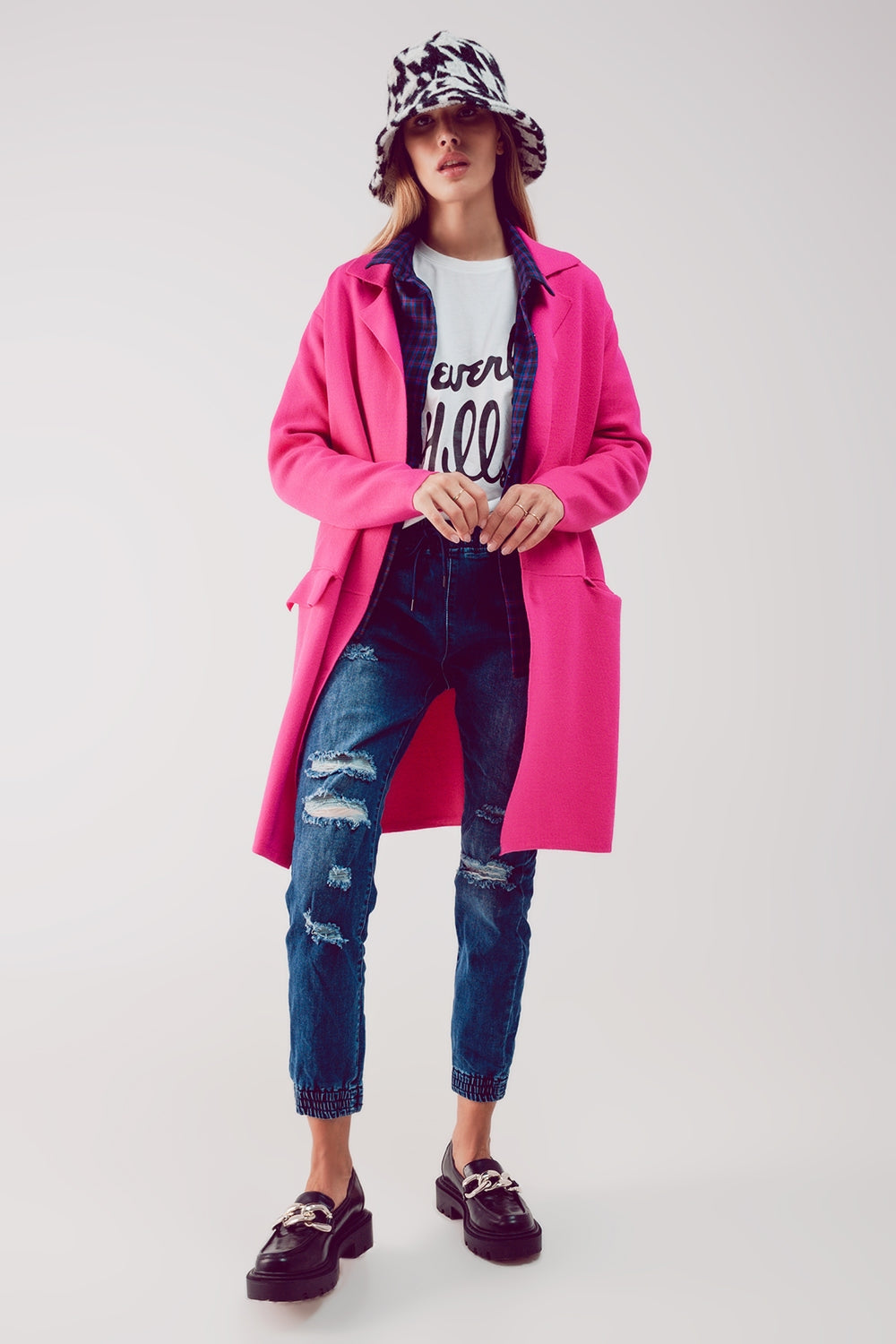 Gilet long avec col oversize fuchsia