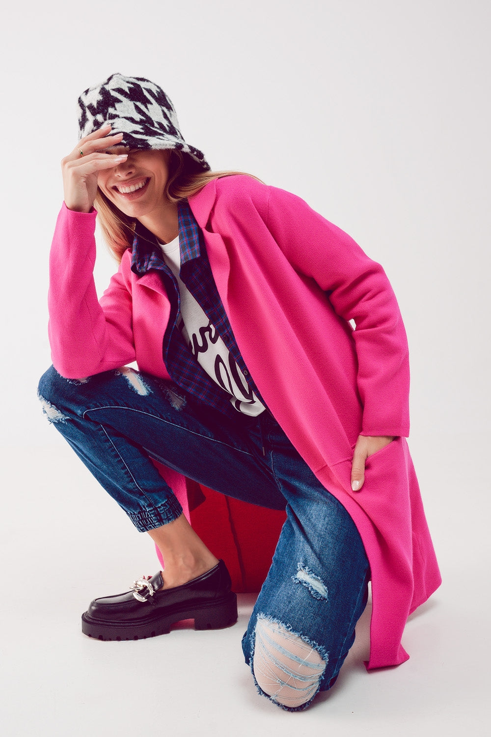 Gilet long avec col oversize fuchsia