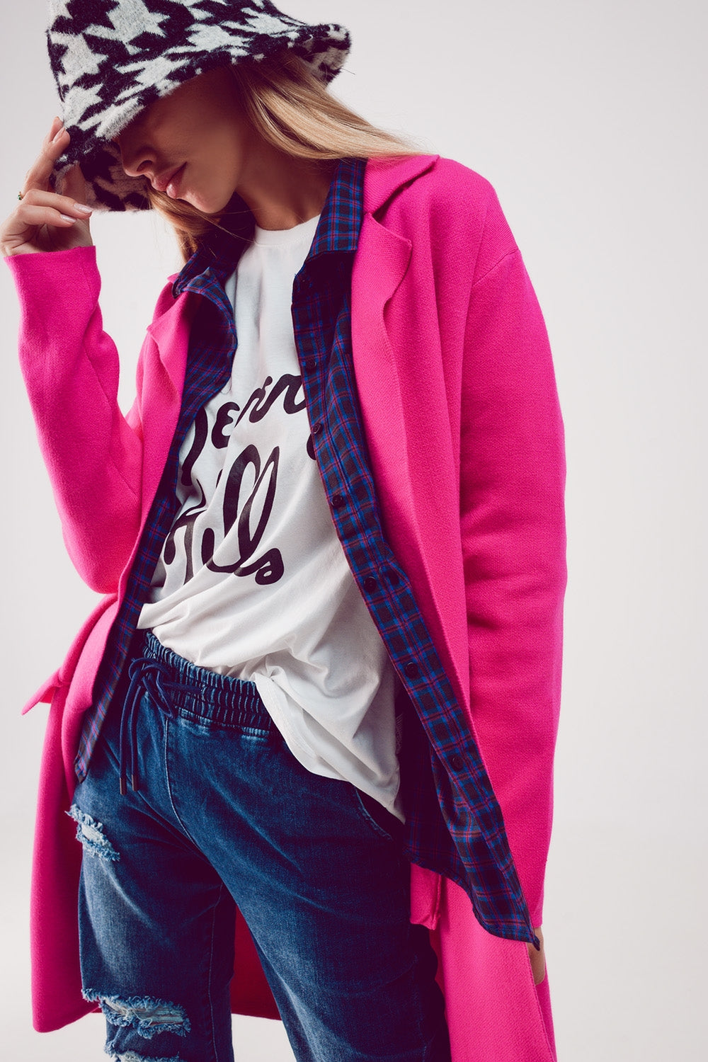 Gilet long avec col oversize fuchsia