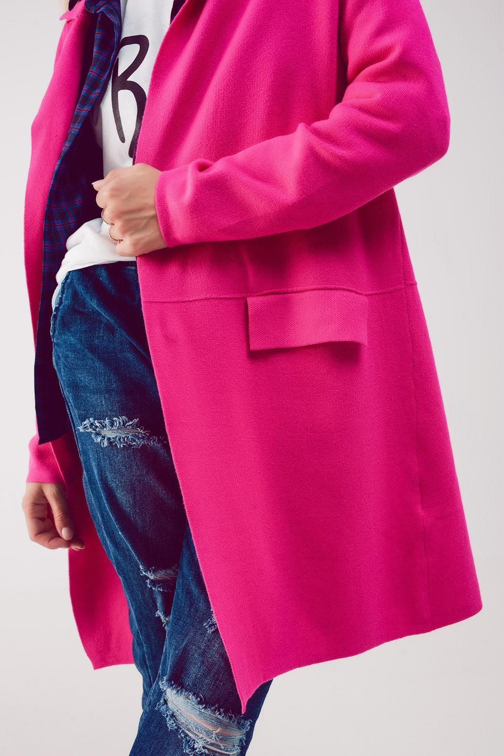 Gilet long avec col oversize fuchsia