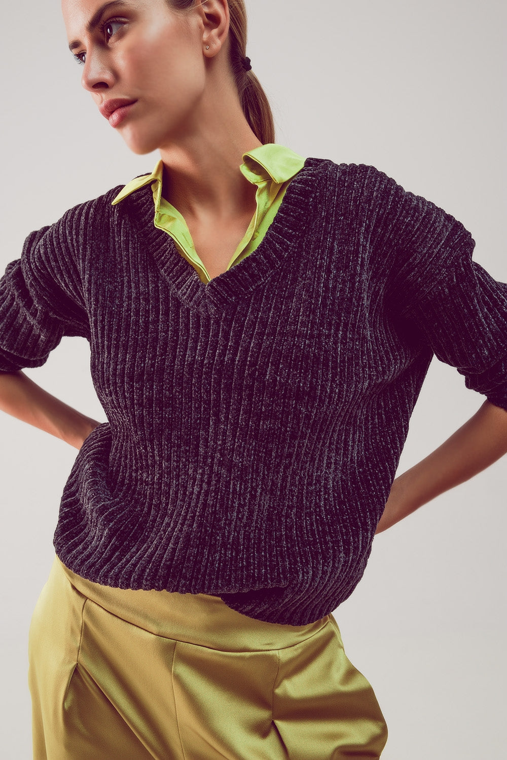Pull en maille chenille gris foncé
