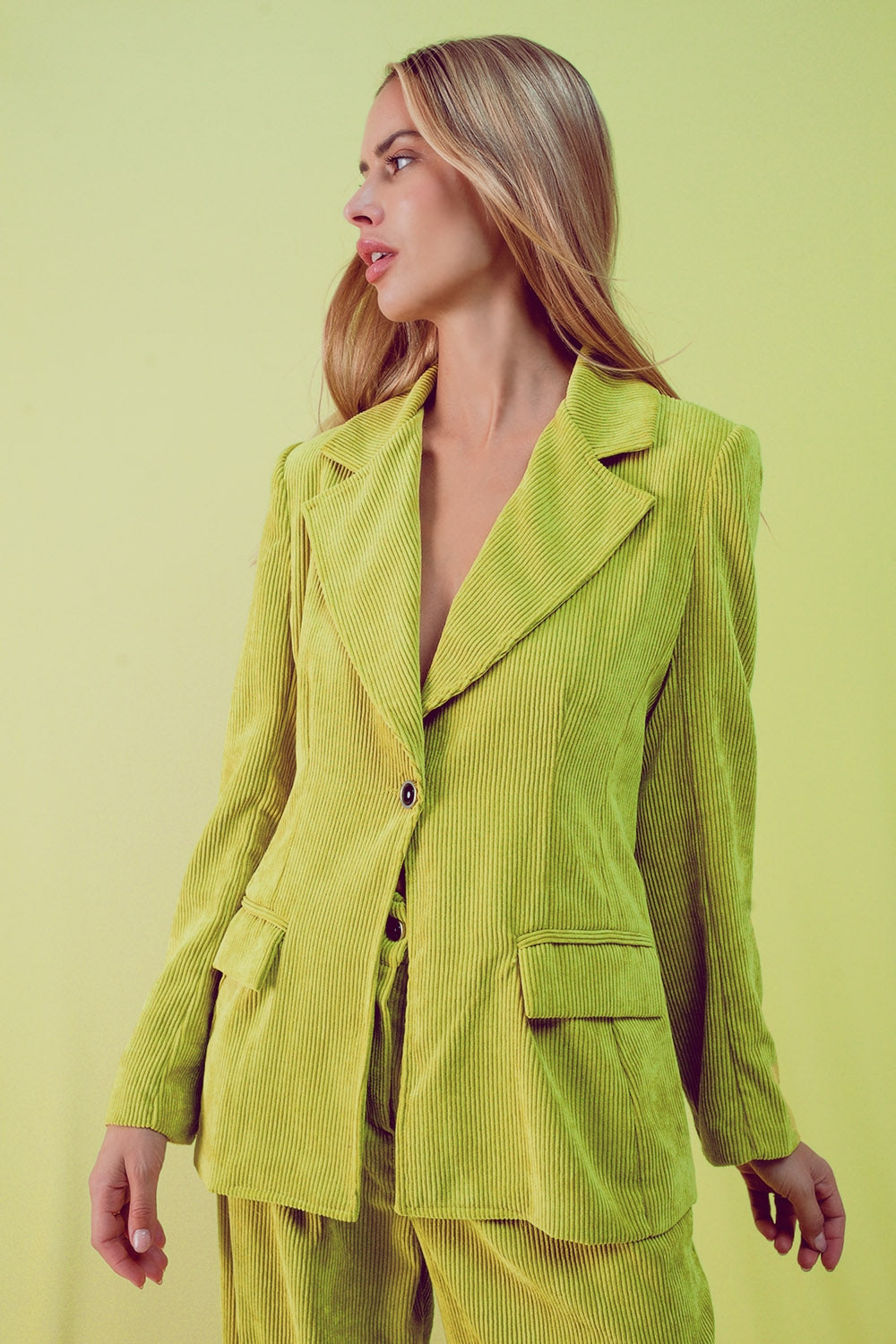 Blazer décontracté avec boutons style vintage en velours côtelé citron