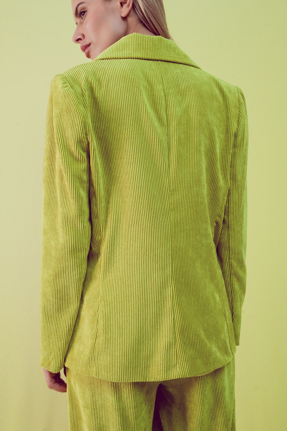 Blazer décontracté avec boutons style vintage en velours côtelé citron