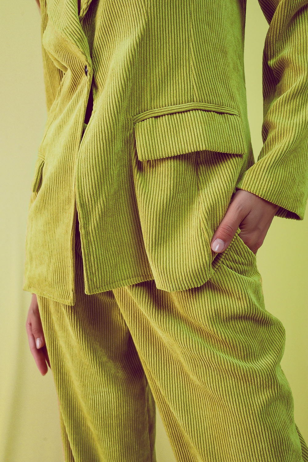Blazer décontracté avec boutons style vintage en velours côtelé citron