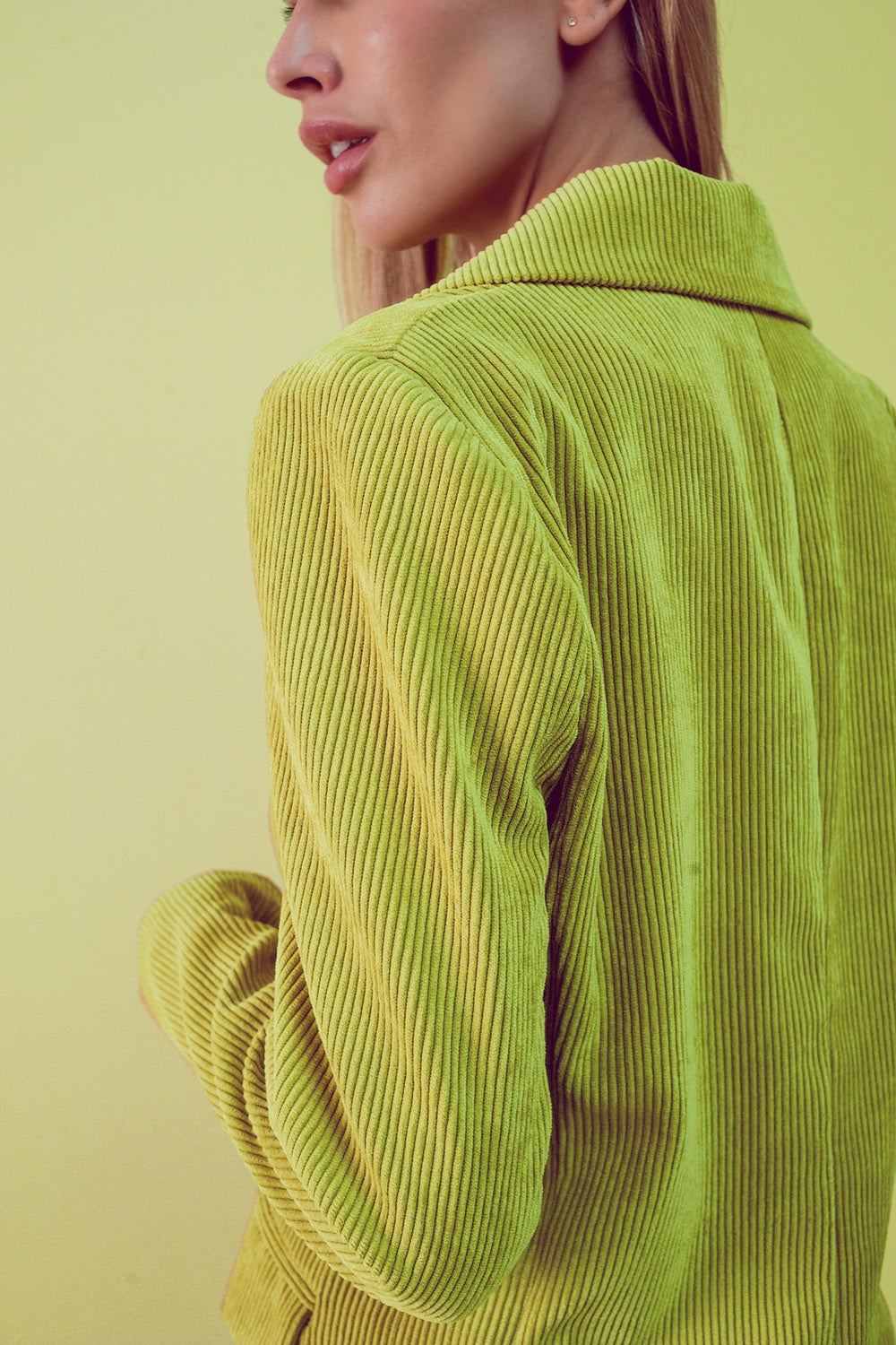 Blazer décontracté avec boutons style vintage en velours côtelé citron