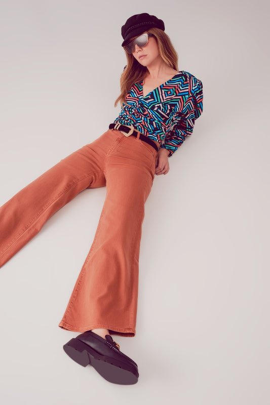 Jean ample en coton mélangé orange