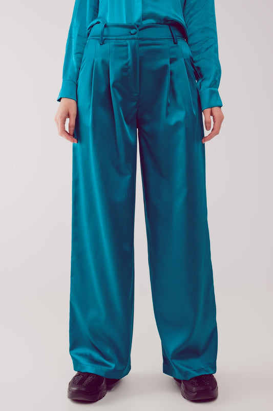 Pantalon à pinces turquoise