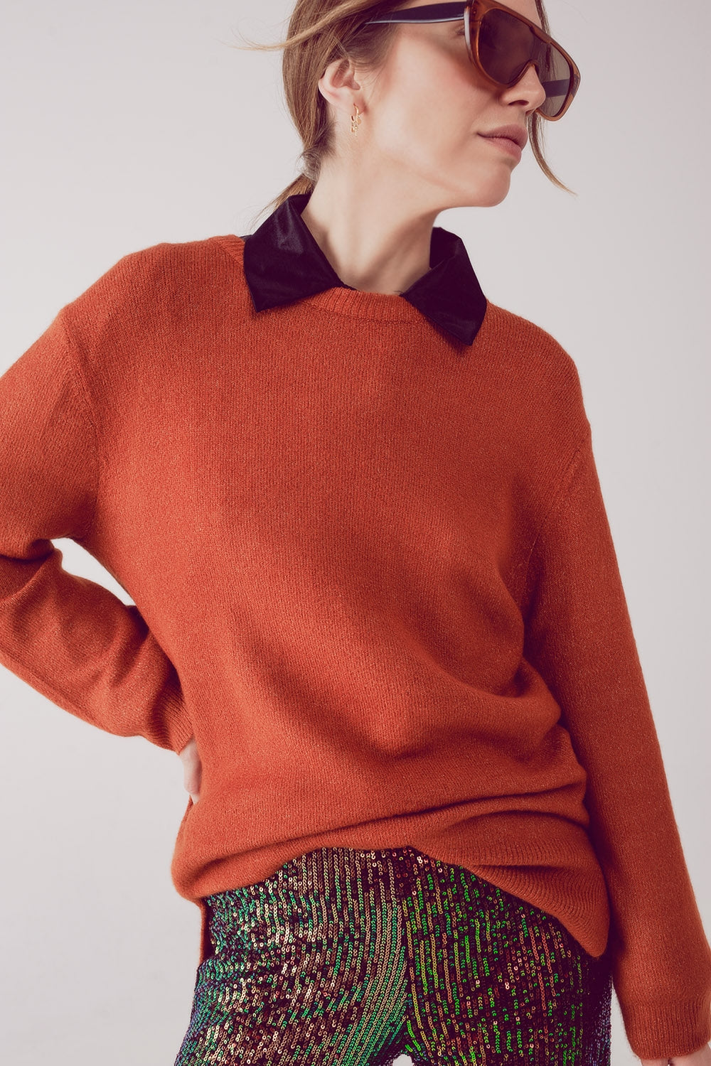 Robe pull à col rond oversized in orange