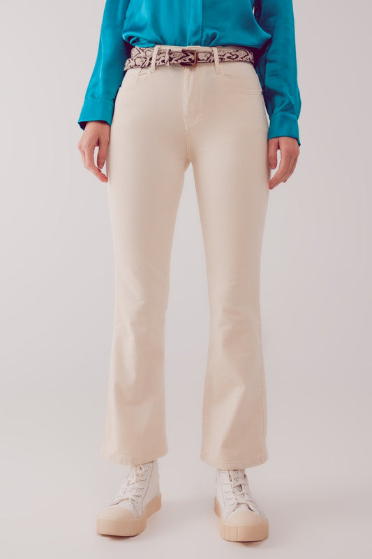 Pantalon évasé en velours côtelé crème