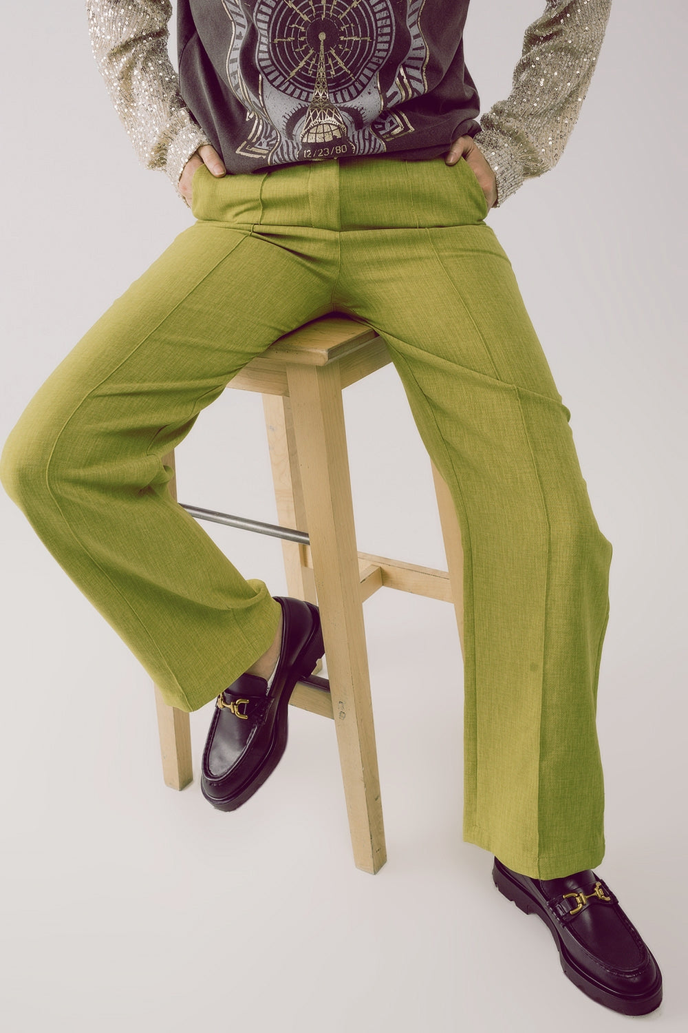 Pantalon droit ajusté vert