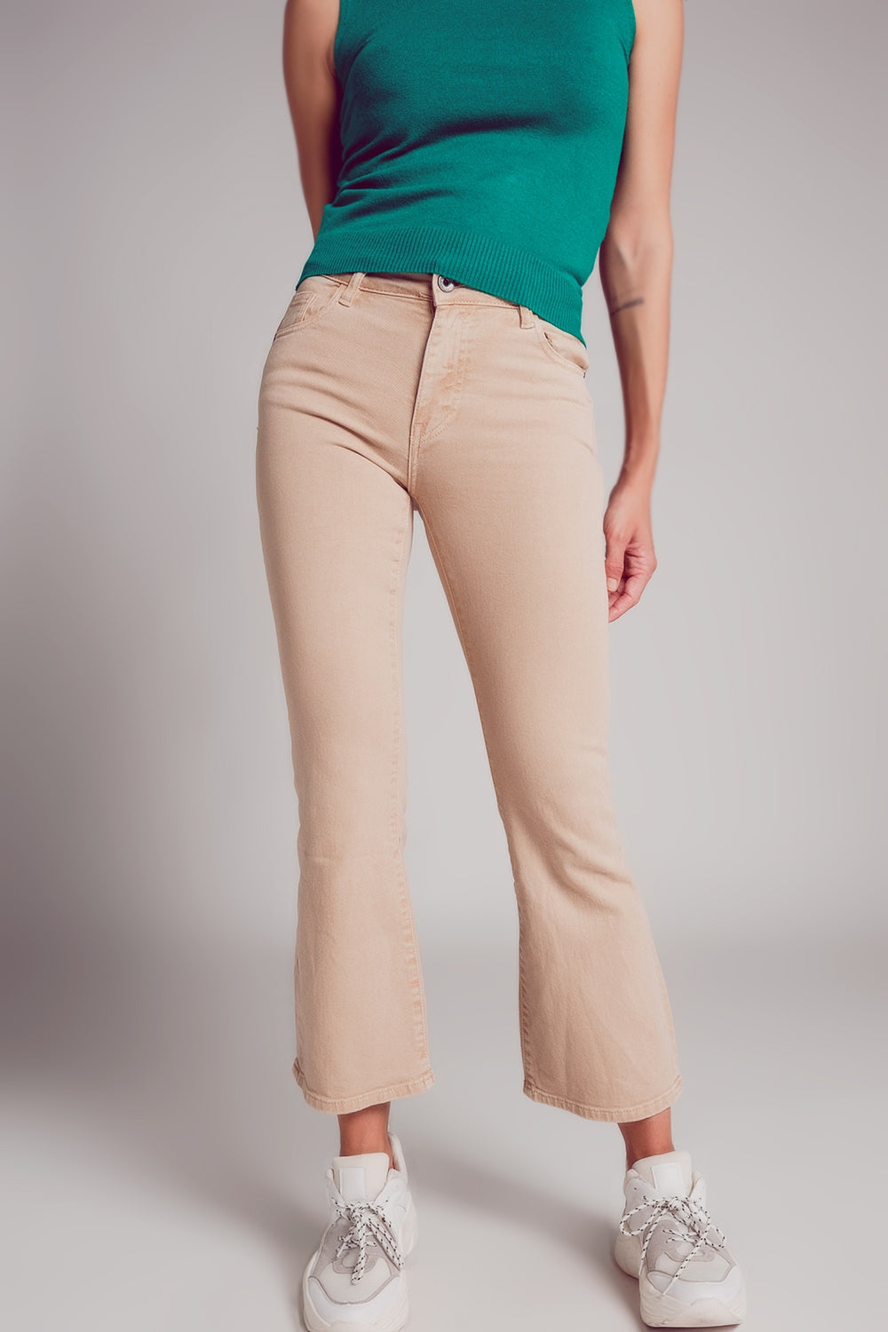 jean flare taille haute en sable