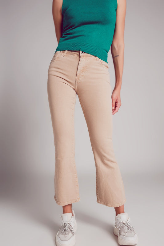 jean flare taille haute en sable