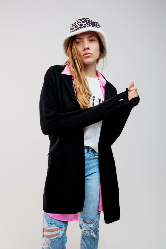 Gilet long avec col oversize noir