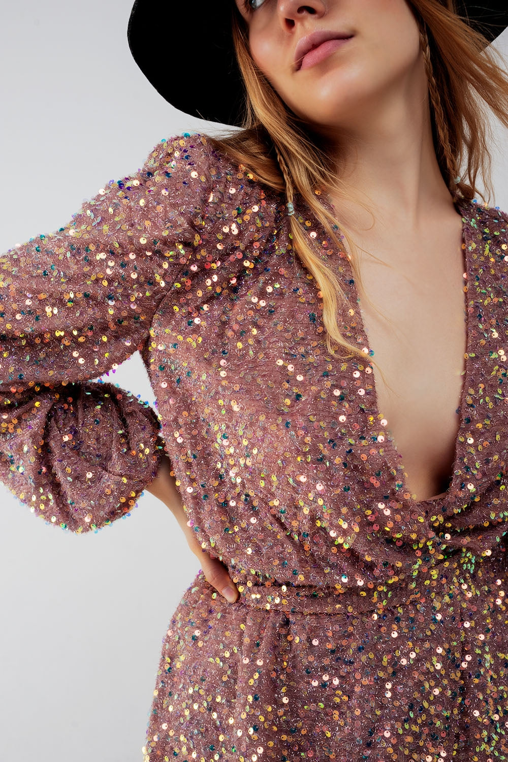 Mini robe portefeuille à paillettes rose