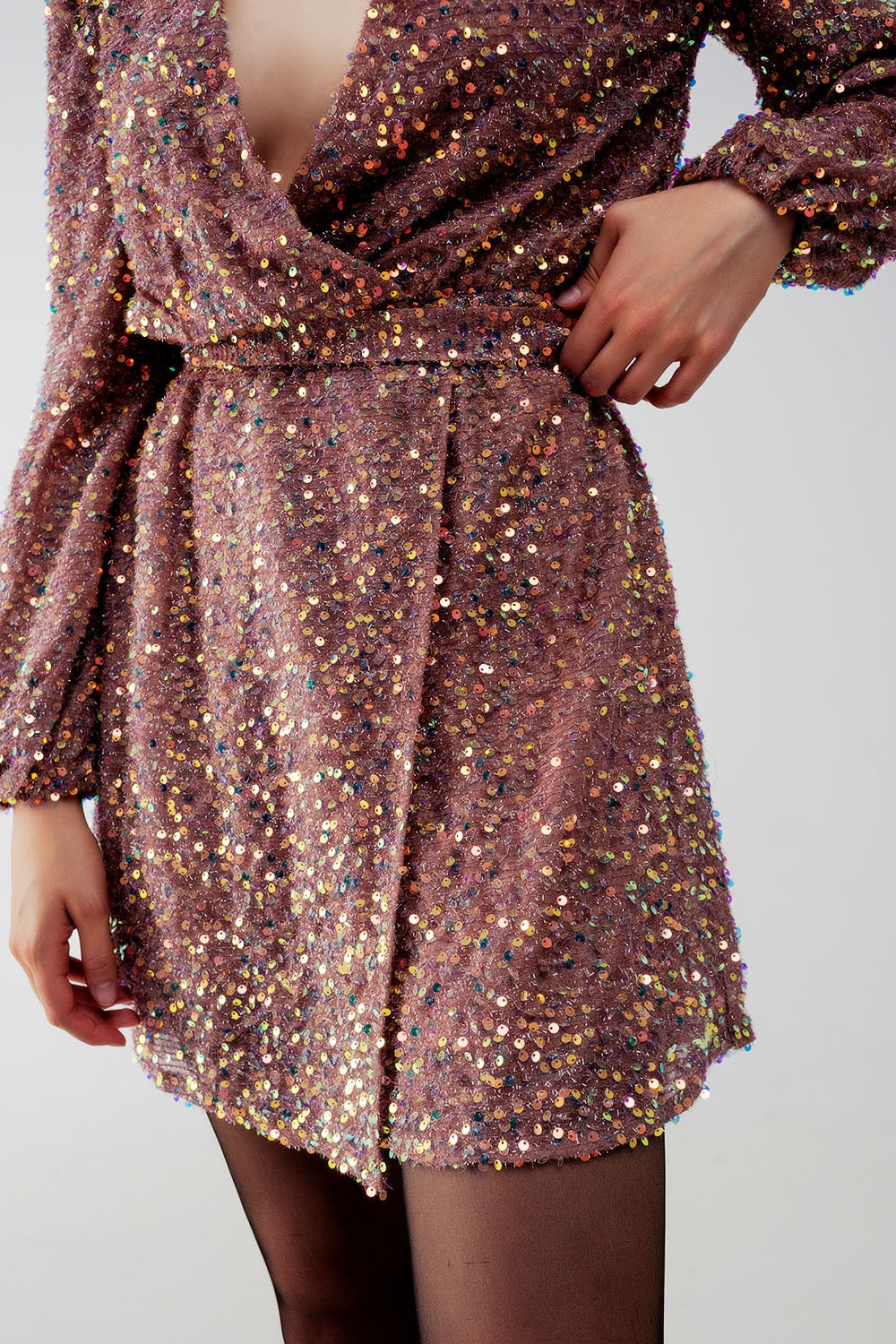 Mini robe portefeuille à paillettes rose