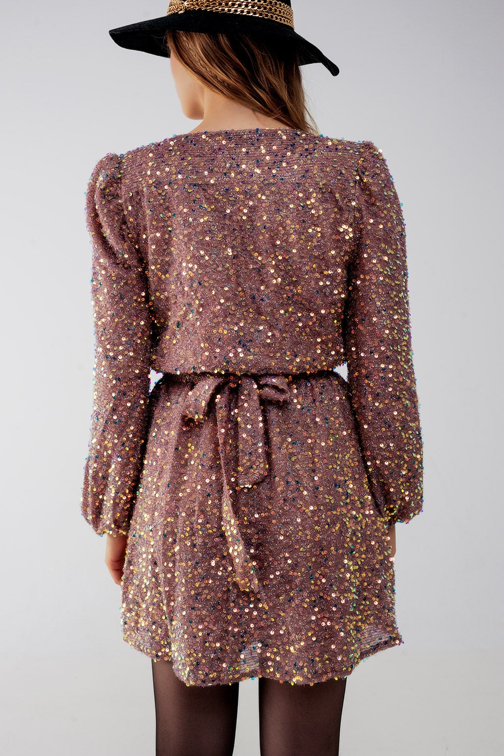 Mini robe portefeuille à paillettes rose