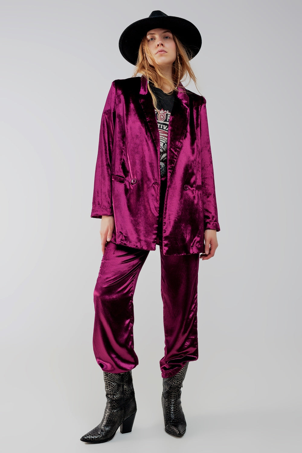 Blazer en velours oversized violet