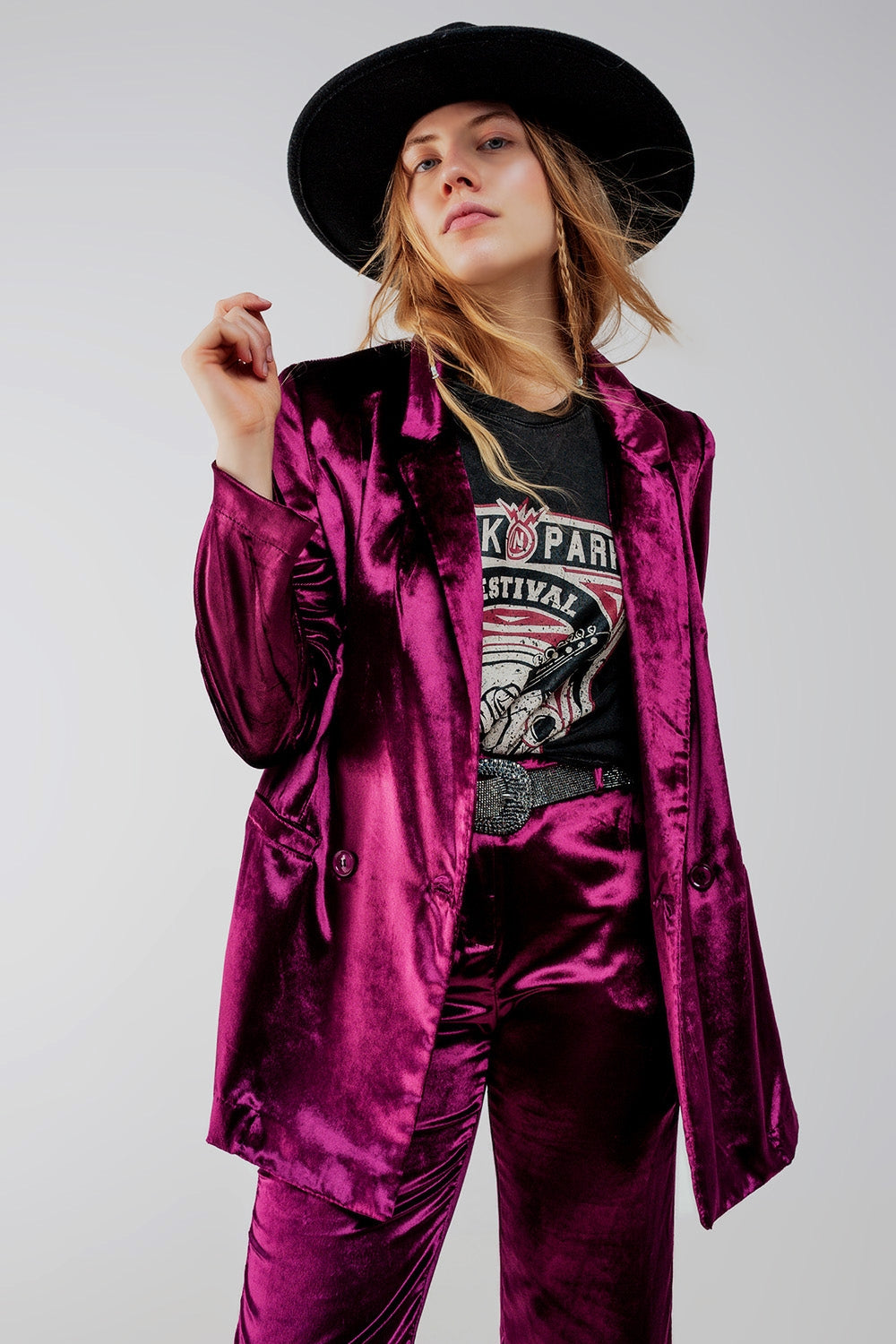 Blazer en velours oversized violet