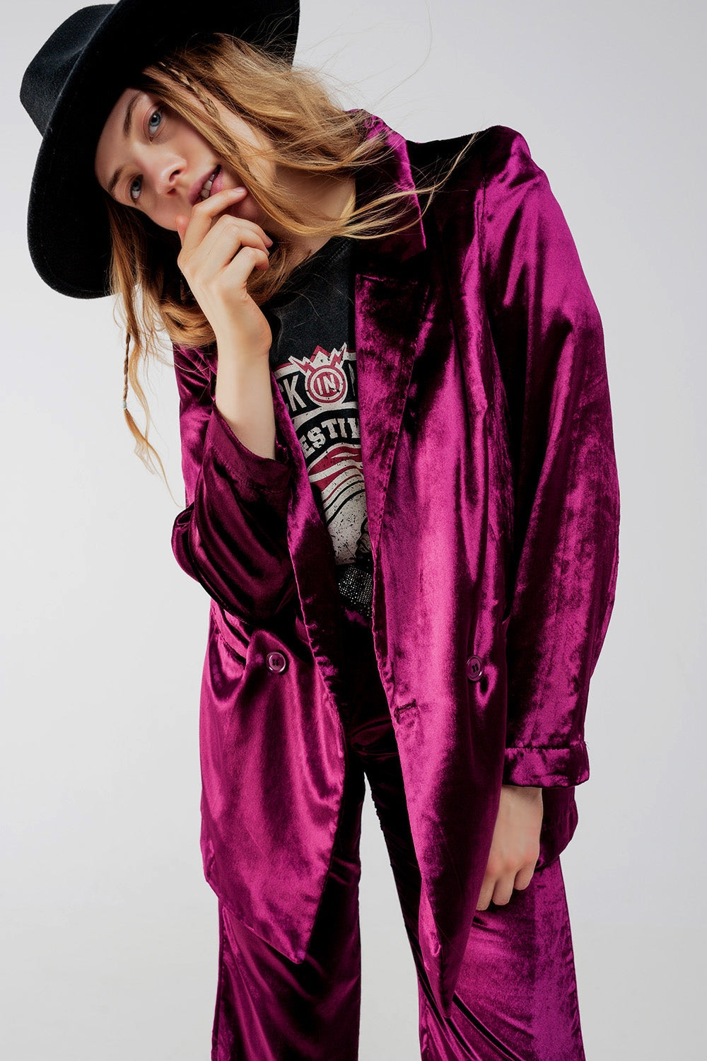 Blazer en velours oversized violet