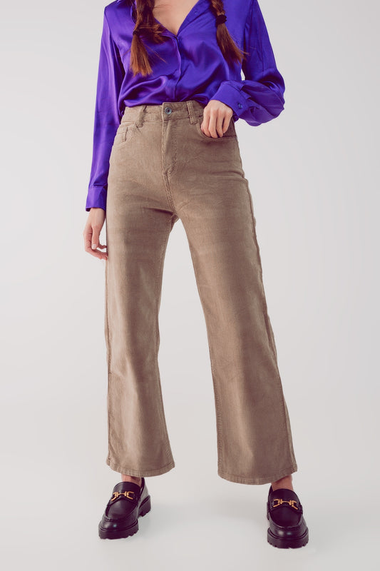 Pantalon raccourci en velours côtelé beige