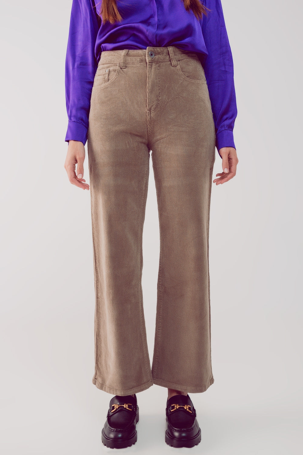 Pantalon raccourci en velours côtelé beige