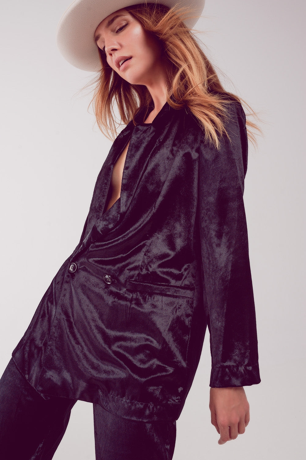 Blazer en velours oversized noir