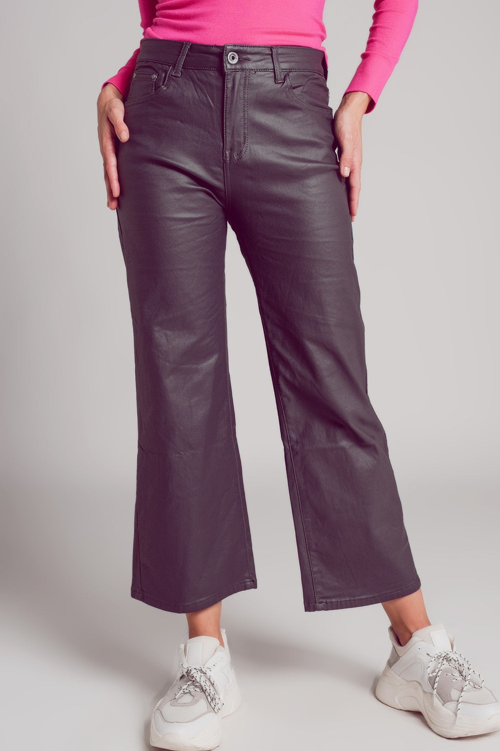 Pantalon ample en similicuir gris