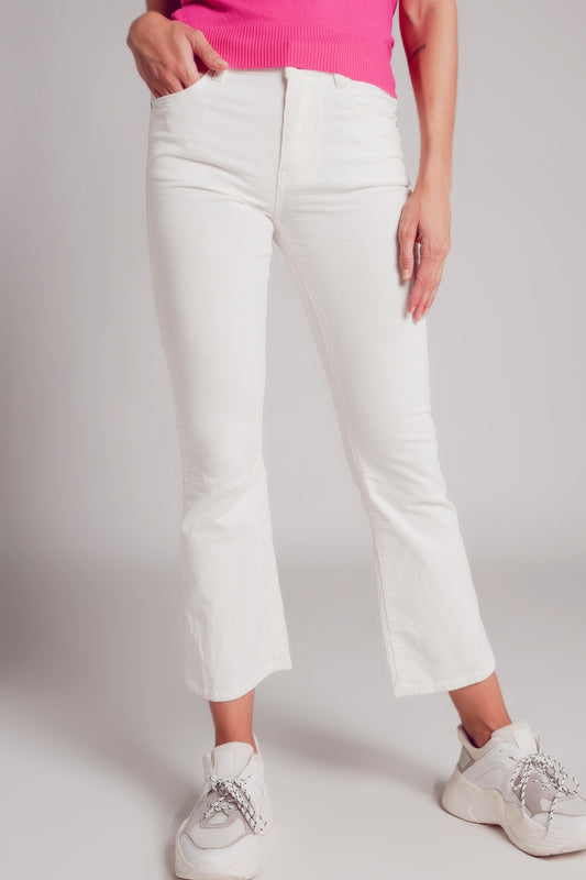 Pantalon évasé en velours côtelé blanc