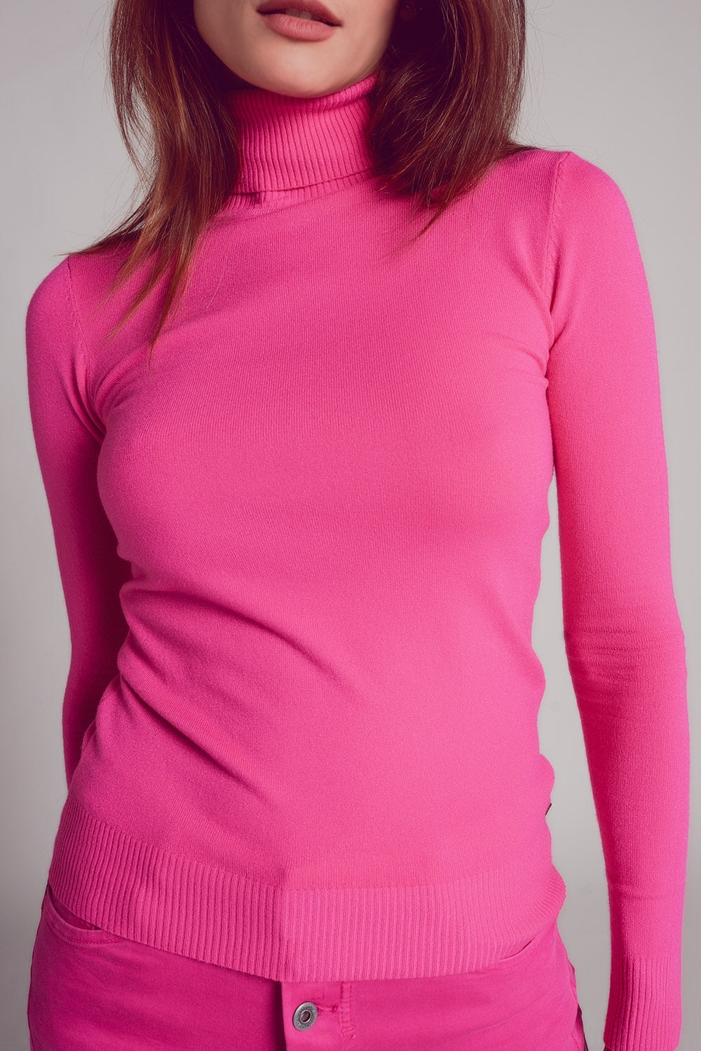 Pull col montant fuchsia