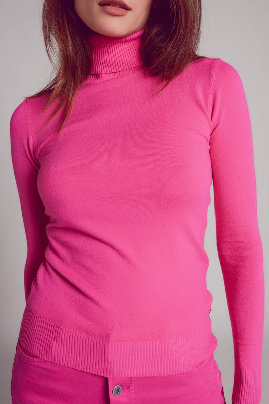 Pull col montant fuchsia