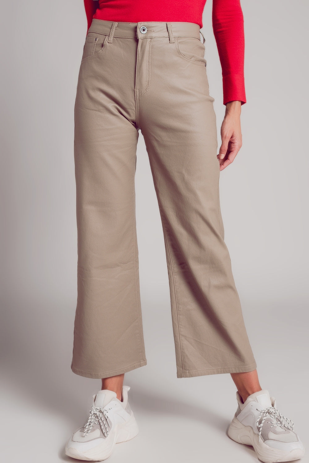 Pantalon ample en similicuir beige