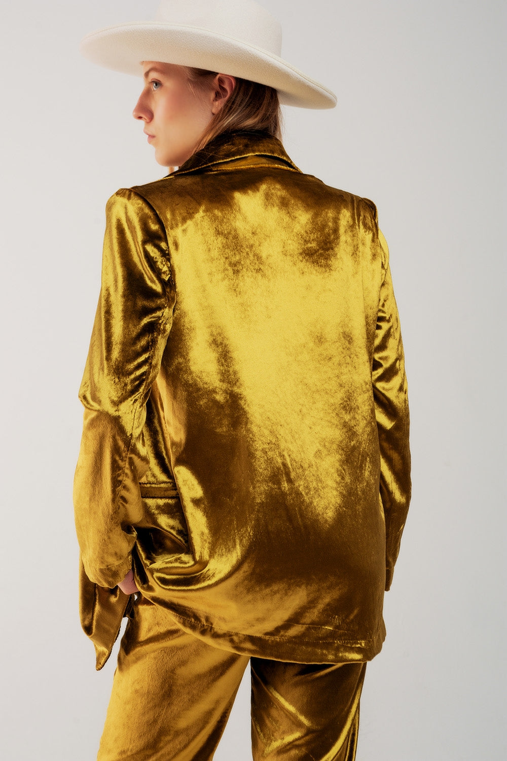 Blazer en velours oversized vert citron